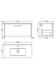 Hudson Reed Juno Wall Hung 1 Drawer Vanity Unit With Minimalist 1 Tap Hole Basin, Metallic Slate, 800 X 390 mm - thumbnail 7