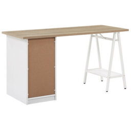 Beliani Home Office Computer Desk 140 X 60 Cm - Light Wood Top With White Frame And 5 Drawers - thumbnail 6