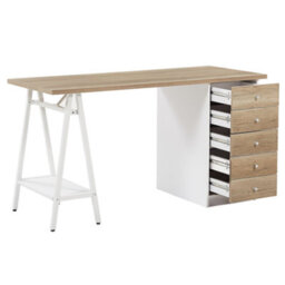 Beliani Home Office Computer Desk 140 X 60 Cm - Light Wood Top With White Frame And 5 Drawers - thumbnail 5