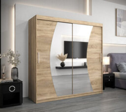 Arte Wave Contemporary 2 Mirrored Sliding Door Wardrobe 9 Shelves 2 Rails Oak Sonoma Effect (H)2000mm (W)2000mm (D)620mm - thumbnail 2