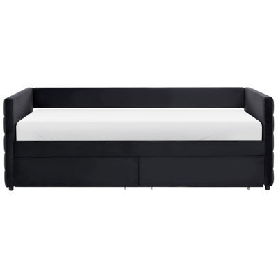 Wyld And Coco Black Velvet Daybed 90 X 200Cm Eu Single With Frame Drawers - image 1