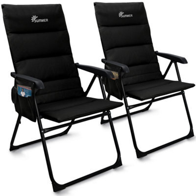 Sunmer Set Of 2 High Back Folding Padded Deck Chairs With 5 Reclining Positions - Black - image 1