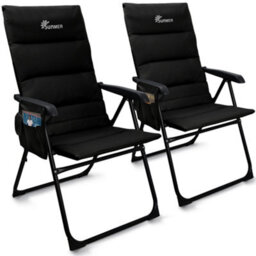 Sunmer Set Of 2 High Back Folding Padded Deck Chairs With 5 Reclining Positions - Black - thumbnail 1