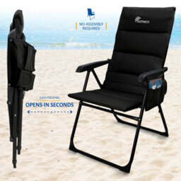 Sunmer Set Of 2 High Back Folding Padded Deck Chairs With 5 Reclining Positions - Black - thumbnail 4