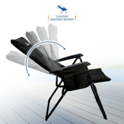 Sunmer Set Of 2 High Back Folding Padded Deck Chairs With 5 Reclining Positions - Black - thumbnail 3
