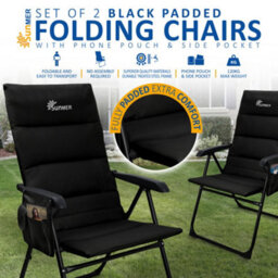 Sunmer Set Of 2 High Back Folding Padded Deck Chairs With 5 Reclining Positions - Black - thumbnail 2