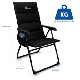 Sunmer Set Of 2 High Back Folding Padded Deck Chairs With 5 Reclining Positions - Black - thumbnail 7