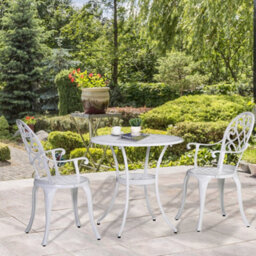 Outsunny 3Pcs Garden Bistro Set Cast Aluminium Round Table With 2 Chairs White - thumbnail 1
