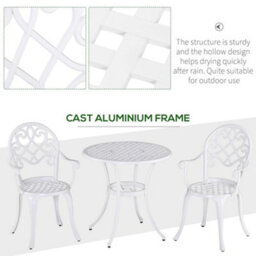 Outsunny 3Pcs Garden Bistro Set Cast Aluminium Round Table With 2 Chairs White - thumbnail 5