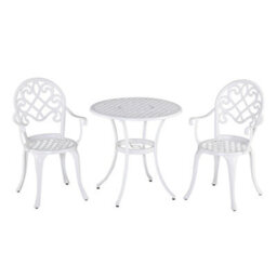 Outsunny 3Pcs Garden Bistro Set Cast Aluminium Round Table With 2 Chairs White - thumbnail 2