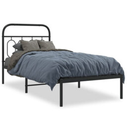 Berkfield Metal Bed Frame Without Mattress With Headboard Black 90X190Cm - thumbnail 2