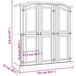 Vidaxl Wardrobe Mexican Pine Corona Range 3 Doors White Wardrobes - thumbnail 3
