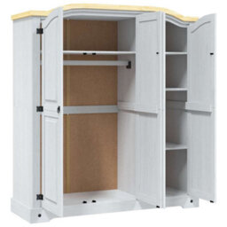 Vidaxl Wardrobe Mexican Pine Corona Range 3 Doors White Wardrobes - thumbnail 6