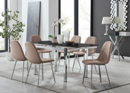 Furniturebox Uk Enna Black Glass Extending Dining Table And 6 Cappuccino Corona Silver Leg Chairs - thumbnail 1