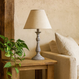 Wyld Haus Blesle Whitewashed Turned Wood Pedestal Table Lamp With Cream Linen Shade