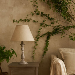 Wyld Haus Blesle Whitewashed Turned Wood Pedestal Table Lamp With Cream Linen Shade - thumbnail 2