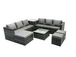 Fimous Outdoor Rattan Garden Furniture Set 9 Seater Patio Lounge Sofa Set With Square Coffee Table Side Table 3 Footstools - thumbnail 2