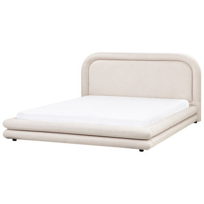 Beliani Bed Faux Linen Lavardens 180 X 200 Cm (Eu Super King) Light Beige - image 1