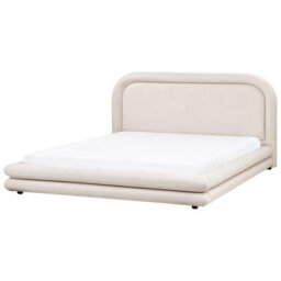 Beliani Bed Faux Linen Lavardens 180 X 200 Cm (Eu Super King) Light Beige - thumbnail 1