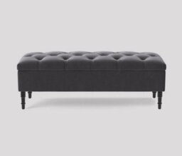 Alyana Ottoman Bench With Storage And Turned Wooden Legs, 180Cm Wide Ottoman Box - Steel Dark Grey Plush Velvet
