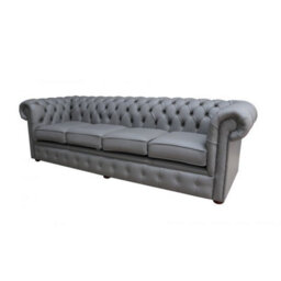 Chesterfield 4 Seater Sofa Shelly Silver Grey Real Leather In Classic Style - thumbnail 5