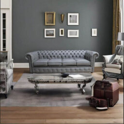 Chesterfield 4 Seater Sofa Shelly Silver Grey Real Leather In Classic Style - thumbnail 4
