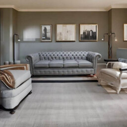 Chesterfield 4 Seater Sofa Shelly Silver Grey Real Leather In Classic Style - thumbnail 2
