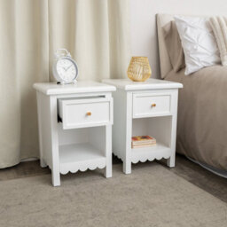 Melody Maison Pair Of One Drawer Scalloped Bedside Tables - Staunton White Range - thumbnail 3