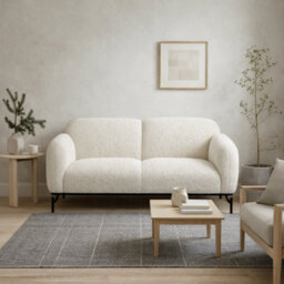 Wyld Haus Samba 2-Seater White Boucle Sofa With Matte Black Metal Legs - thumbnail 1