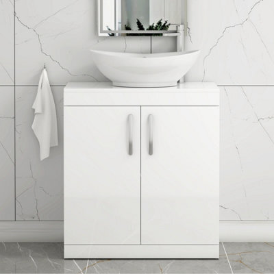 Royal Bathrooms Turin 600mm Freestanding Bathroom Vanity Unit With Sink 2 Door Gloss White & Amaze Countertop Basin - image 1
