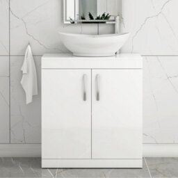Royal Bathrooms Turin 600mm Freestanding Bathroom Vanity Unit With Sink 2 Door Gloss White & Amaze Countertop Basin - thumbnail 1