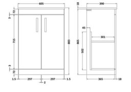 Royal Bathrooms Turin 600mm Freestanding Bathroom Vanity Unit With Sink 2 Door Gloss White & Amaze Countertop Basin - thumbnail 6