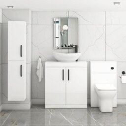 Royal Bathrooms Turin 600mm Freestanding Bathroom Vanity Unit With Sink 2 Door Gloss White & Amaze Countertop Basin - thumbnail 3