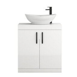 Royal Bathrooms Turin 600mm Freestanding Bathroom Vanity Unit With Sink 2 Door Gloss White & Amaze Countertop Basin - thumbnail 5