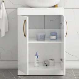 Royal Bathrooms Turin 600mm Freestanding Bathroom Vanity Unit With Sink 2 Door Gloss White & Amaze Countertop Basin - thumbnail 4