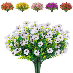 10 Artificial Silk Flower Bouquets, Fake Plants, Uv Resistant Greenery, Shrubs, Indoor And Outdoor Hanging Plants (White) - thumbnail 1