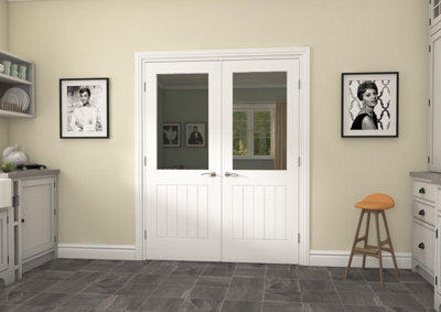 Green & Taylor Cottage Deluxe White Clear Glass Internal French Door Set - 1580 X 2021 X 133mm - image 1