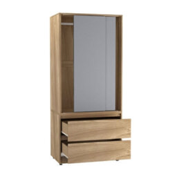Urbn-Living Urbnliving 2 Sliding Doors Wardrobe 2 Drawer Bedroom Clothes Hanging Rail Oak Carcass With Grey Doors Storage Cupboard - thumbnail 5