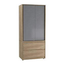 Urbn-Living Urbnliving 2 Sliding Doors Wardrobe 2 Drawer Bedroom Clothes Hanging Rail Oak Carcass With Grey Doors Storage Cupboard - thumbnail 6