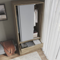 Urbn-Living Urbnliving 2 Sliding Doors Wardrobe 2 Drawer Bedroom Clothes Hanging Rail Oak Carcass With Grey Doors Storage Cupboard - thumbnail 4