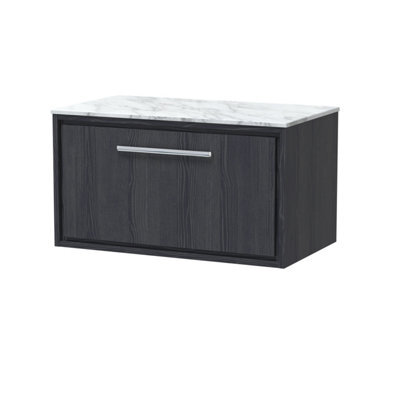 Hudson Reed Lille Wall Hung 1 Drawer Countertop Vanity Unit & Marble Worktop, Graphite Woodgrain, 810 X 460 mm - image 1