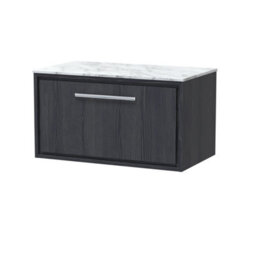 Hudson Reed Lille Wall Hung 1 Drawer Countertop Vanity Unit & Marble Worktop, Graphite Woodgrain, 810 X 460 mm - thumbnail 1