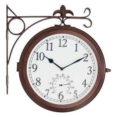 Primrose Outdoor Garden Station Clock With Thermometer Antique Bronze Double Sided 41Cm - image 1