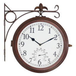 Primrose Outdoor Garden Station Clock With Thermometer Antique Bronze Double Sided 41Cm - thumbnail 1