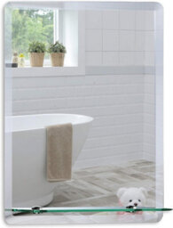 Mood Premium Rectangular Bathroom Mirror With Shelf, Wall Mounted, Frameless, Bevelled Edges (70Cm X 50Cm) - thumbnail 1