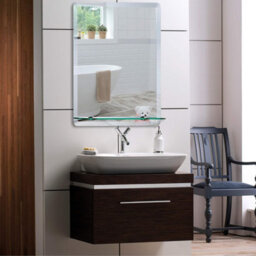 Mood Premium Rectangular Bathroom Mirror With Shelf, Wall Mounted, Frameless, Bevelled Edges (70Cm X 50Cm) - thumbnail 5
