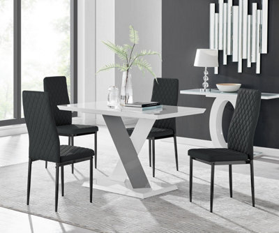 Furniturebox Uk Monza 4 White/grey Dining Table & 4 Black Milan Black Leg Chairs - image 1