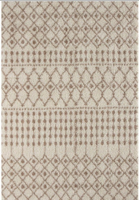 The Rugs Soft Moroccan Diamond Shaggy Rugs And Runners High Pile Ivory And Beige Living Room Kitchen Hallway 1030 - image 1