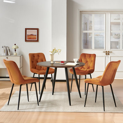 Sonara Dark Walnut 4-Seater Round Dining Table 100 Cm With 4 Velvet Chairs - image 1