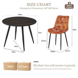 Sonara Dark Walnut 4-Seater Round Dining Table 100 Cm With 4 Velvet Chairs - thumbnail 2